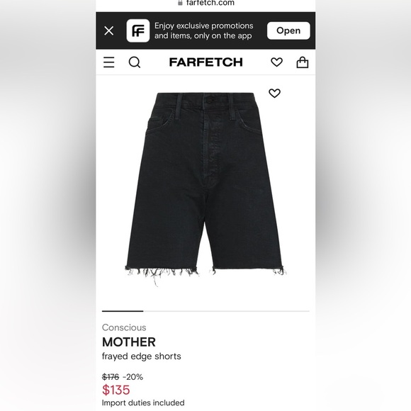 MOTHER Pants - Mother black denim frayed edge shorts cha cha fray in not guilty wash size 27